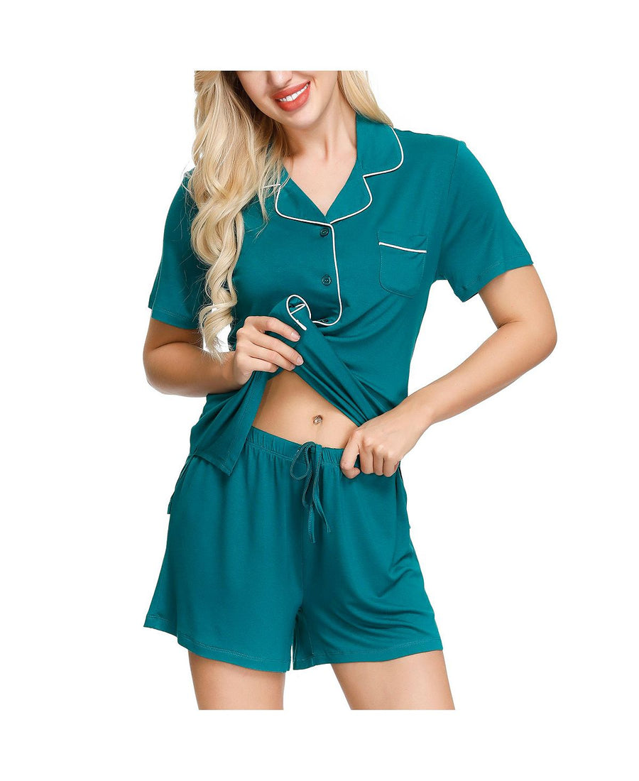Ink+ivy Ink+ivy Wo Notch Pajama Top And Short Set Evergreen