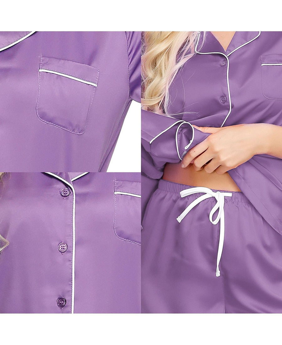 Ink+ivy Ink+ivy Wo Short Sleeve Notch Collar Pajama Top And Short Set Purple