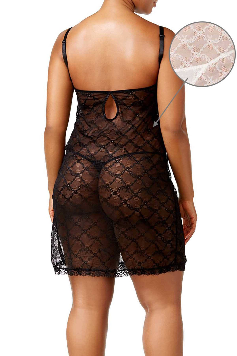 Inspire Psych Terry PLUS White/Bluebell Sheer Lace Chemise And Thong 2pc Set