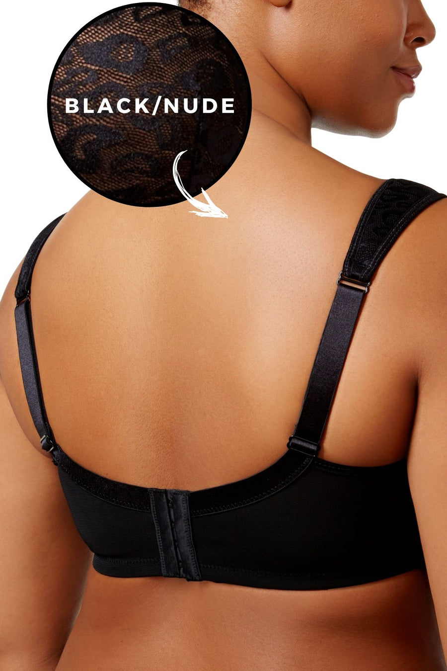 Inspire Psyche Terry PLUS Black/Nude Textured-Mesh Balonette Bra