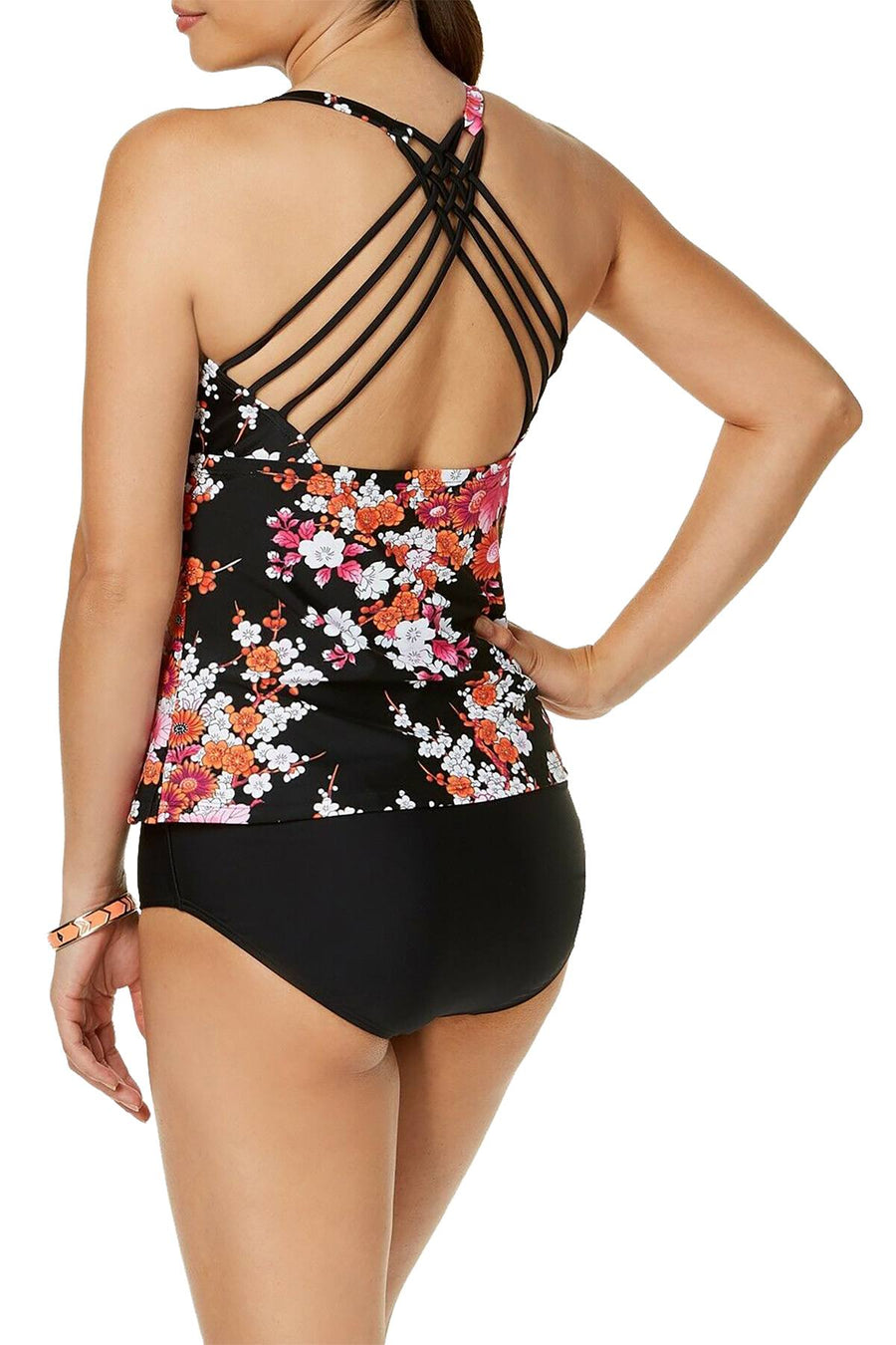 Island Escape Black 'Zen Gardens' Strappy-Back Push-Up Tankini Top