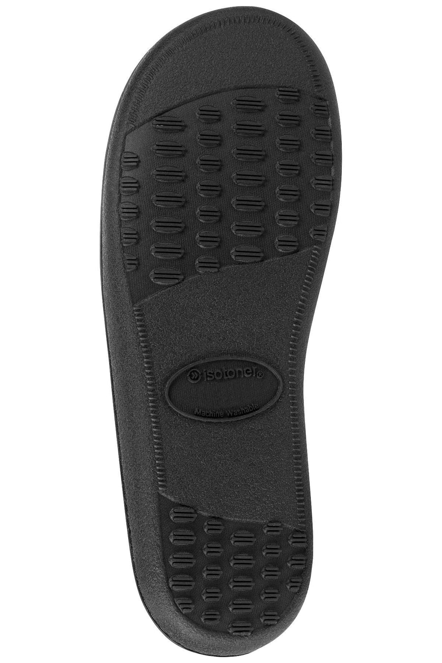 Isotoner Signature Black Velour/Faux-Fur Enhanced Heel Cushion Slippers