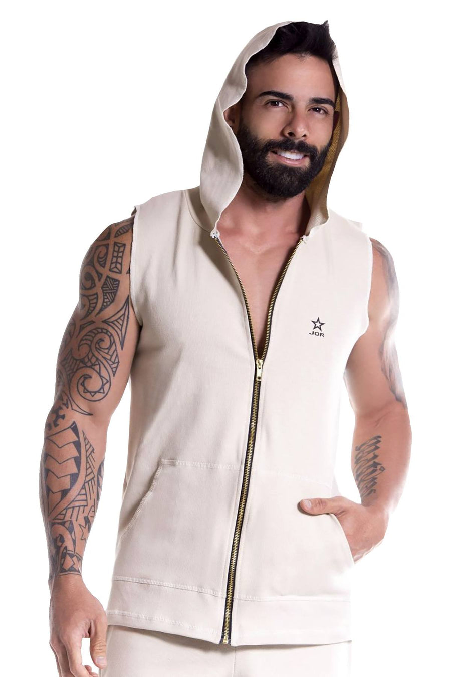 JOR Beige Squash Sleeveless Zip-Hoodie