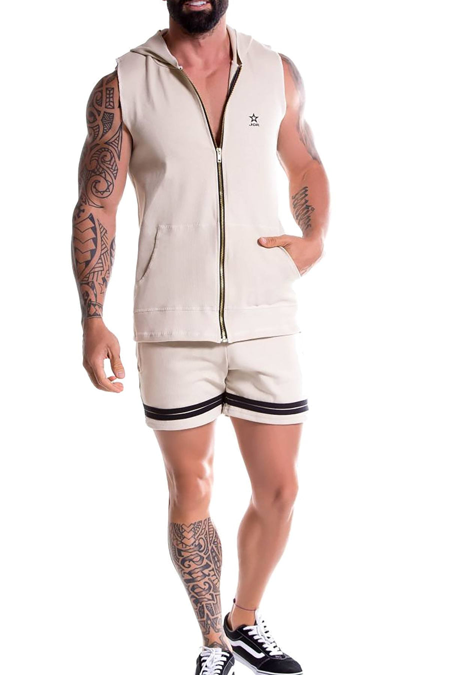 JOR Beige Squash Sleeveless Zip-Hoodie