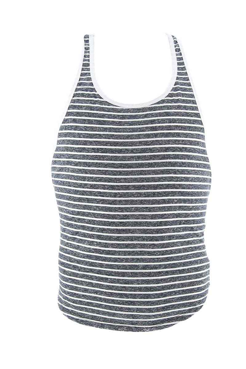 Jack Adams Heather Black & White Stripe Urban T-Back Tank
