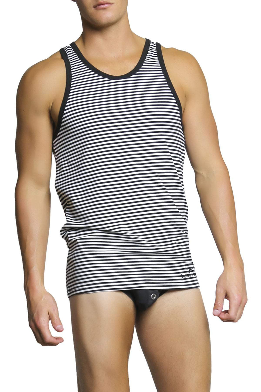 James Tudor Black Regal Striped Tank