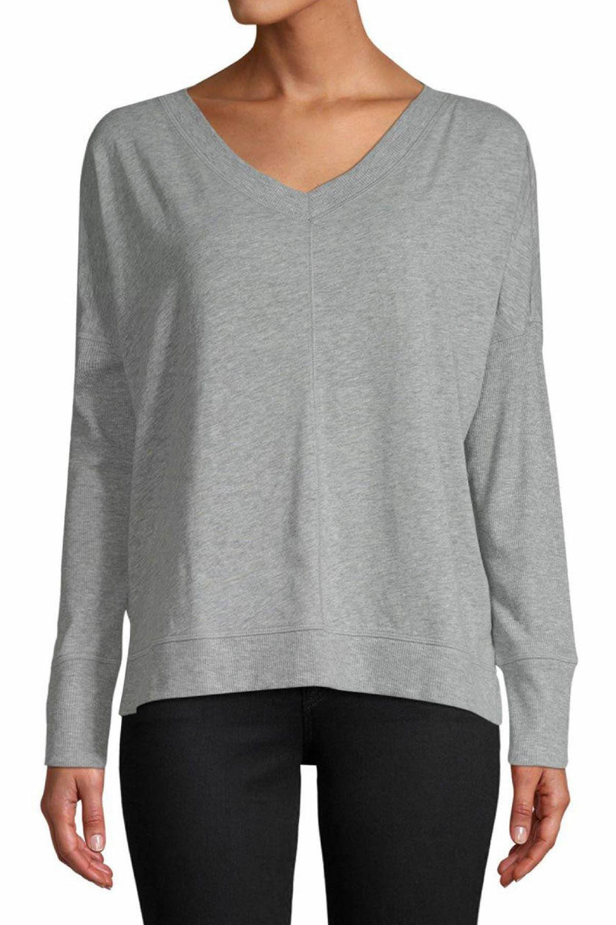 Jane and Bleecker Grey V-Neck Long-Sleeve Sleep Top