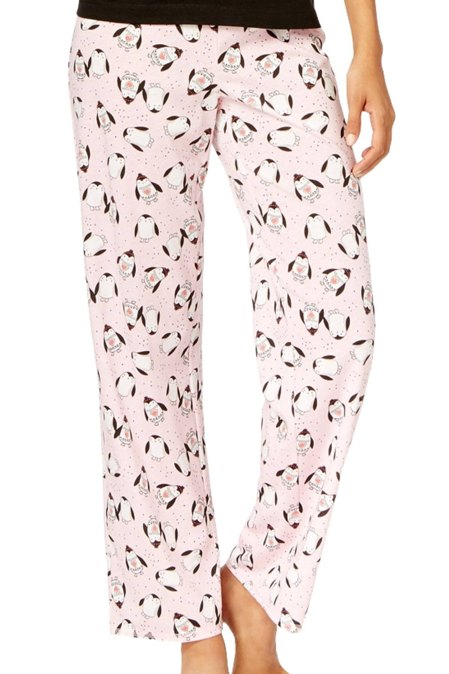 Jenni By Jennifer Moore Black/Pink Penguins Knit Top & Printed Pant Pajama Set