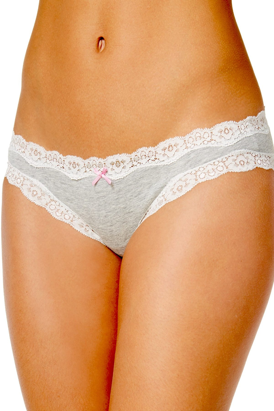 Jenni By Jennifer Moore Grey and White Cotton Lace Trim Bikini