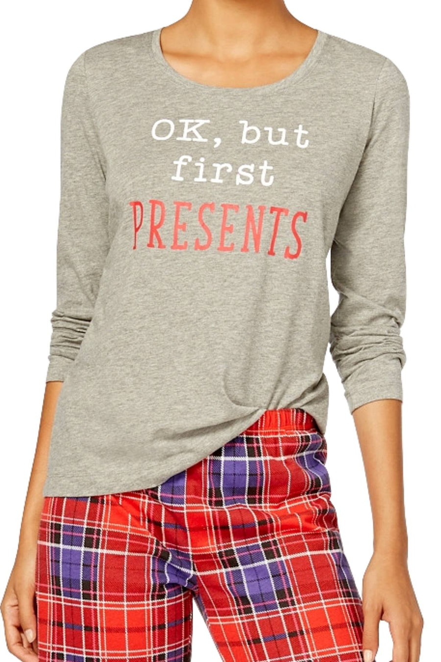 Jenni By Jennifer Moore Holiday-Plaid Knit Top & Printed Pant Pajama Set