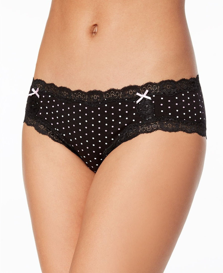 Jenni Cotton Lace Trim Hipster in Black Dot