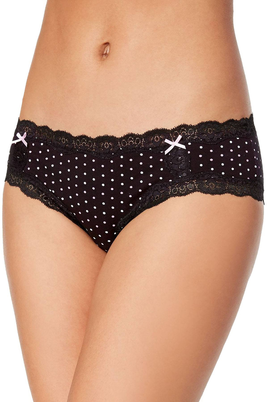 Jenni Cotton Lace Trim Hipster in Black Dot