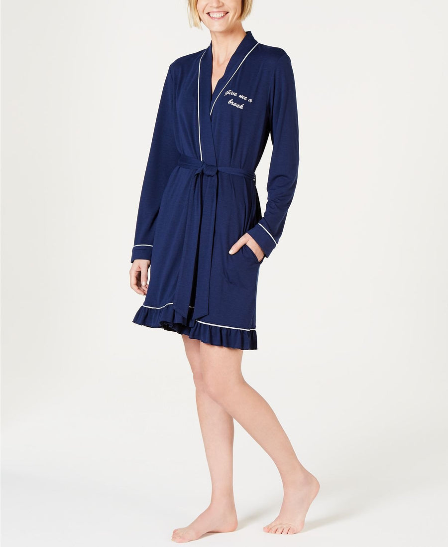 Jenni Embroidered Jersey Knit Robe in Give Me A Break Blue