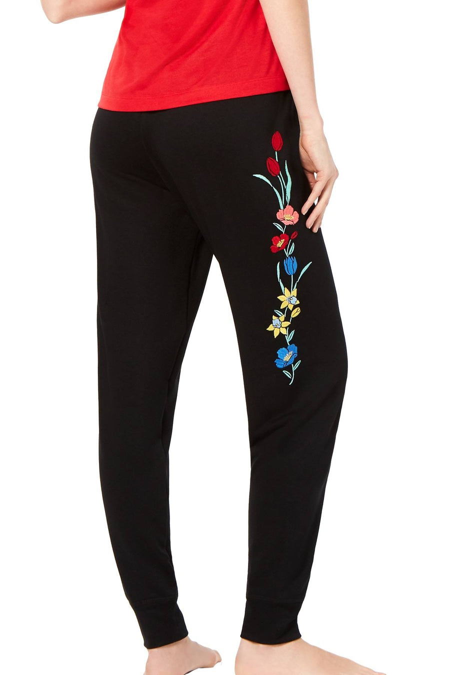 Jenni  Jogger Lounge Pant in Wildflower Embroidered Black