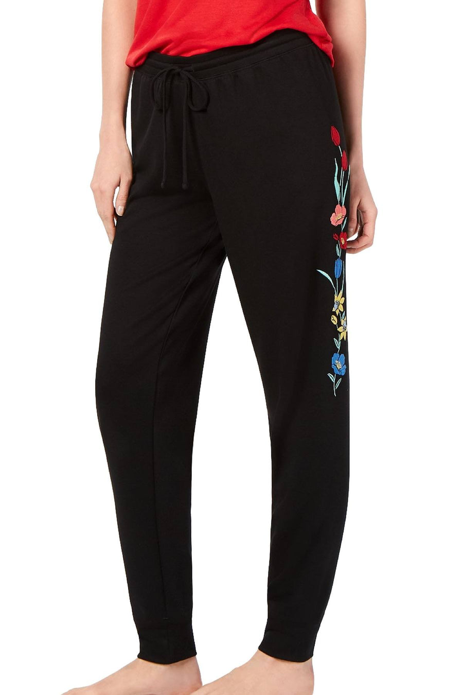 Jenni  Jogger Lounge Pant in Wildflower Embroidered Black