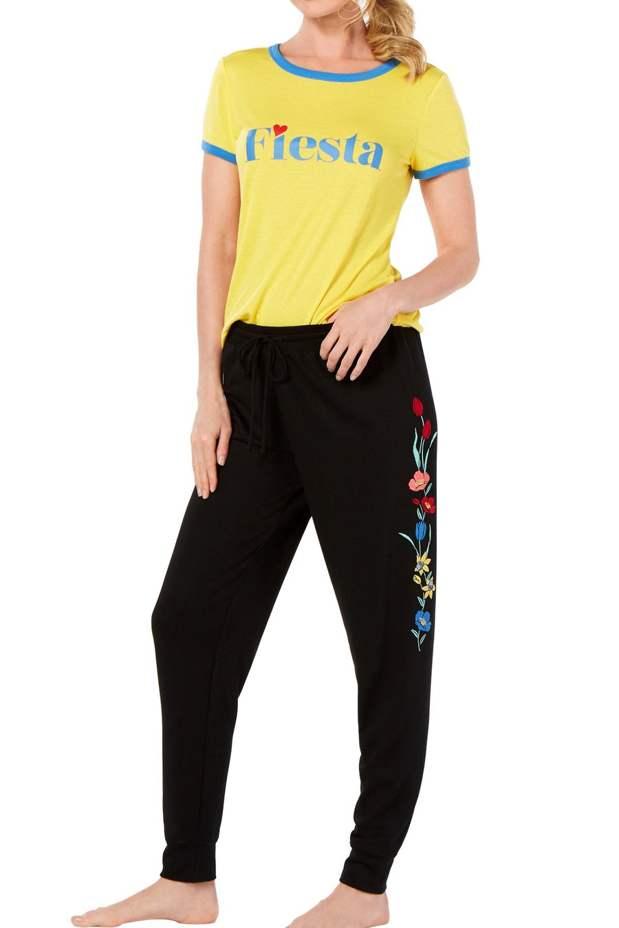 Jenni  Jogger Lounge Pant in Wildflower Embroidered Black