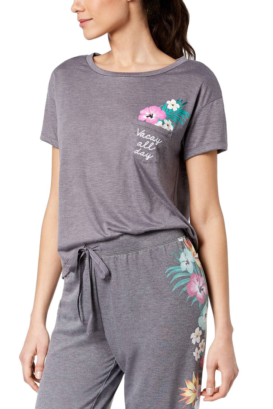 Jenni PLUS Embroidered Pocket Tee in Pewter-Heather Vacay