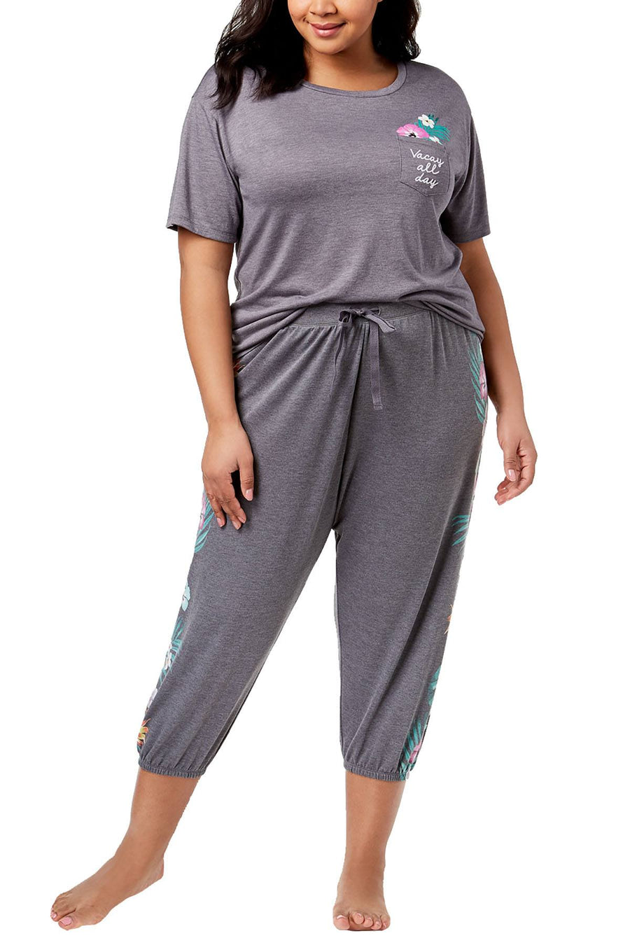 Jenni PLUS Embroidered Pocket Tee in Pewter-Heather Vacay