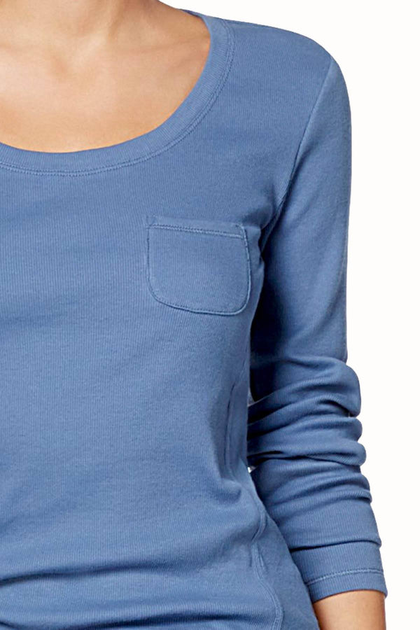 Jenni Ribbed Lounge Top in Blue Skyline