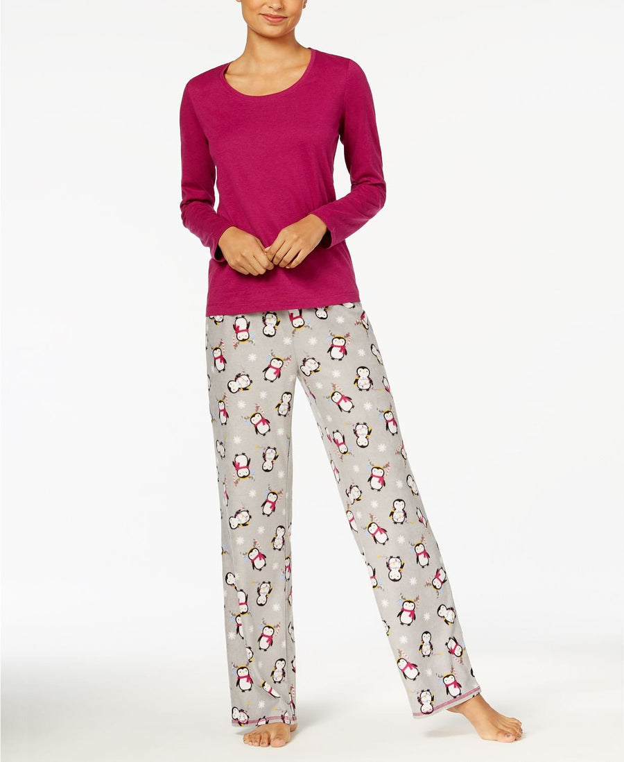 Jenni Top / Printed Fleece Pants PJ Set in Penguin Parade