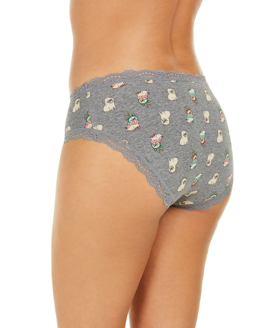 Jenni Wo Printed Lace-trim Hipster Underwear Festive Pugs