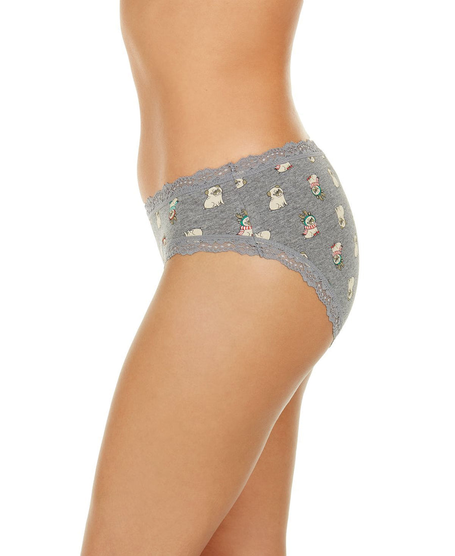 Jenni Wo Printed Lace-trim Hipster Underwear Festive Pugs