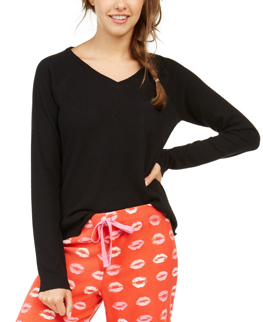Jenni Wo Ribbed Knit Pajama Top Deep Black
