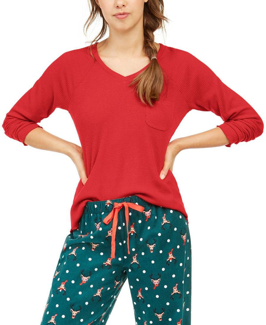 Jenni Wo Ribbed Knit Pajama Top Papaya Punch
