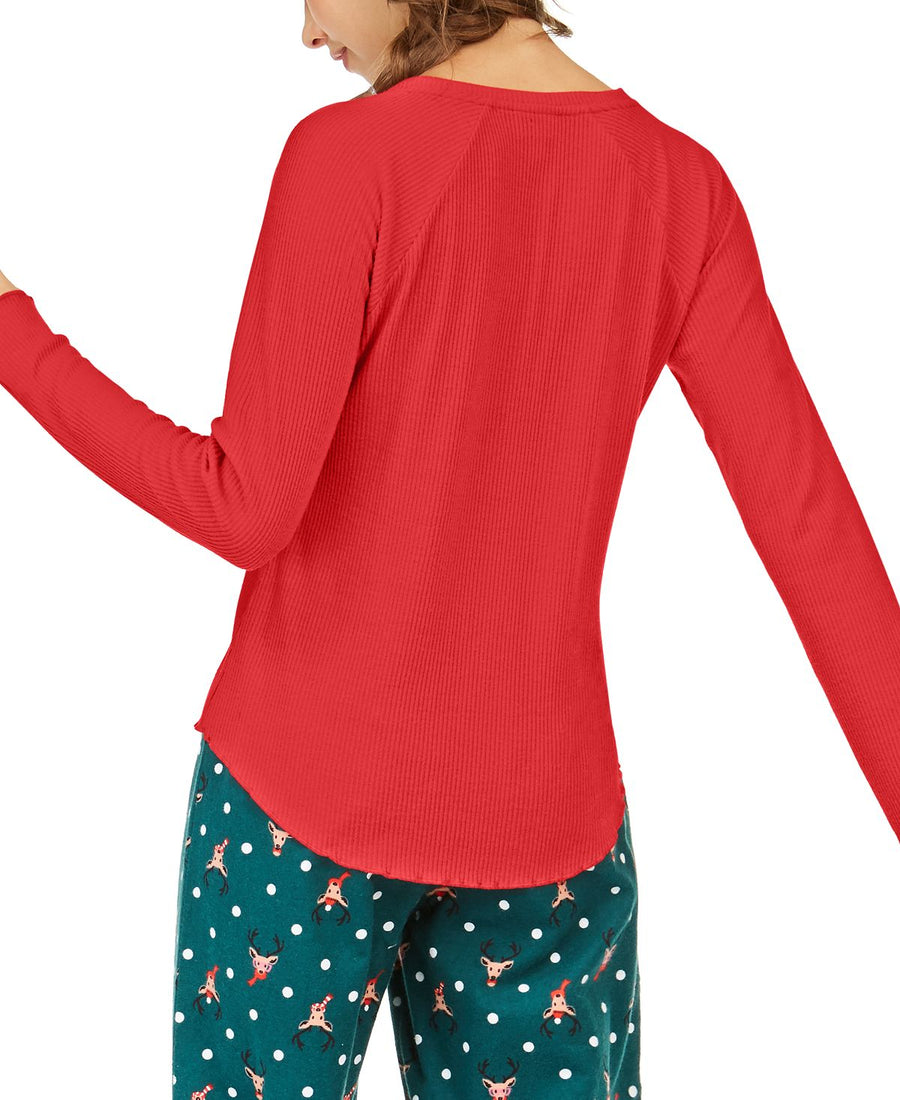 Jenni Wo Ribbed Knit Pajama Top Papaya Punch