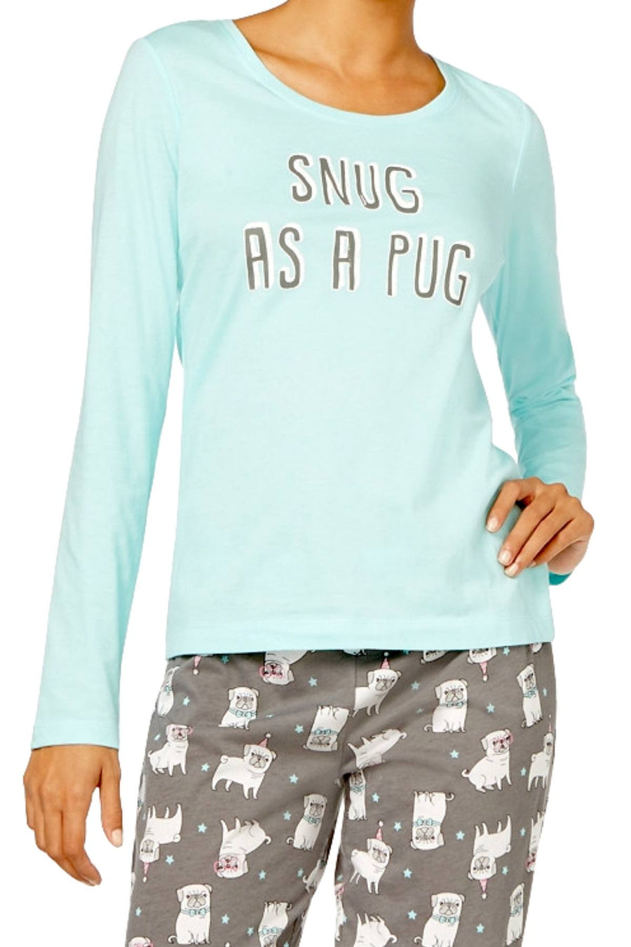 Jenni by Jennifer Moore Blue/Grey Party-Pugs Printed Pajama Set
