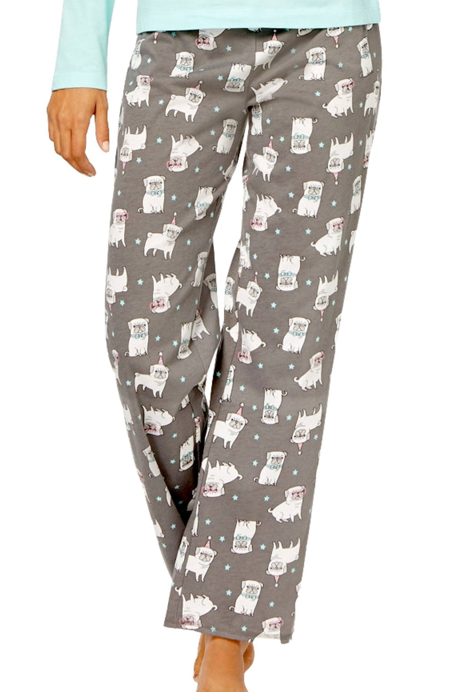 Jenni by Jennifer Moore Blue/Grey Party-Pugs Printed Pajama Set