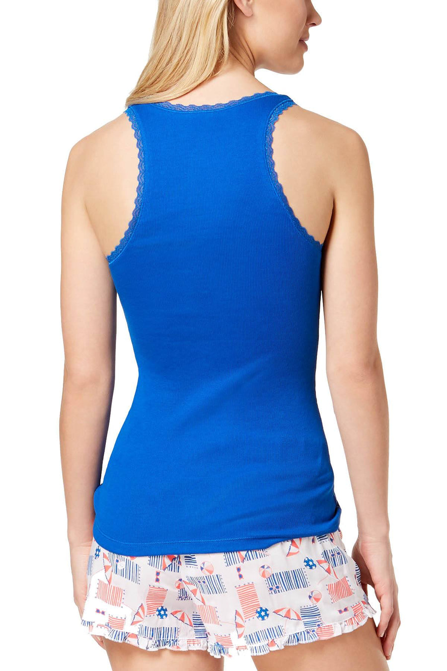 Jenni by Jennifer Moore Cobalt Sea Solid Lace Trim Tank Top