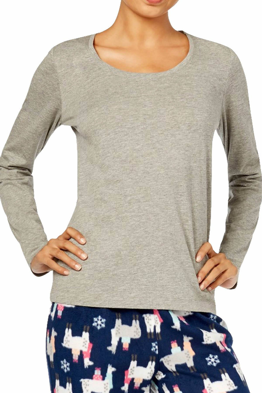Jenni by Jennifer Moore Grey/Navy Festive-Llama Fleece Pajama 2-Piece Set