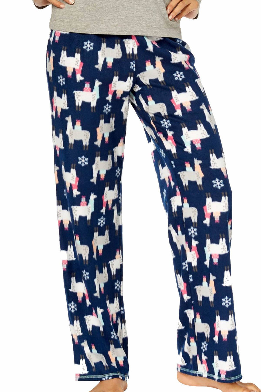 Jenni by Jennifer Moore Grey/Navy Festive-Llama Fleece Pajama 2-Piece Set