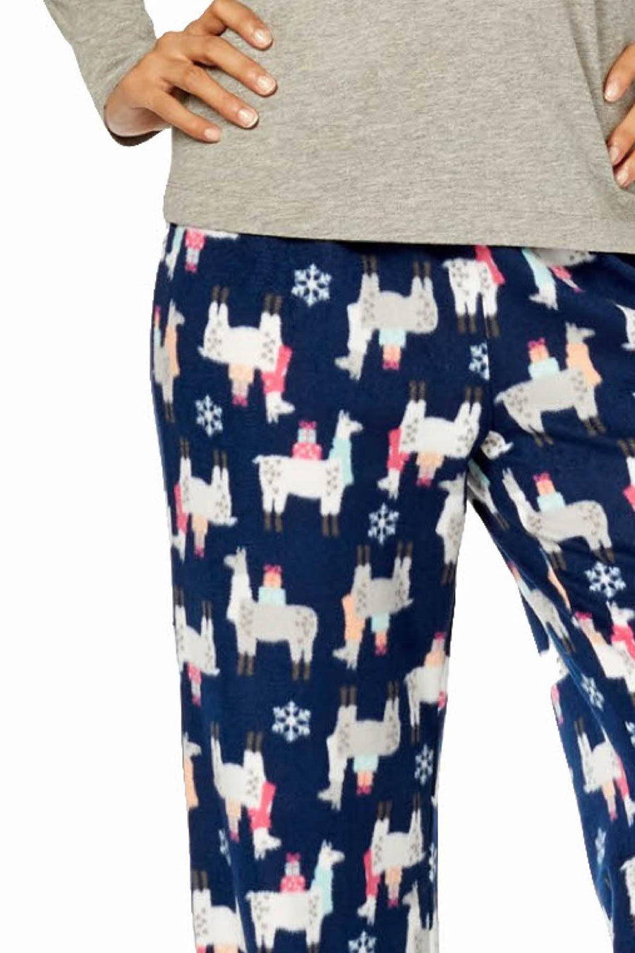 Jenni by Jennifer Moore Grey/Navy Festive-Llama Fleece Pajama 2-Piece Set