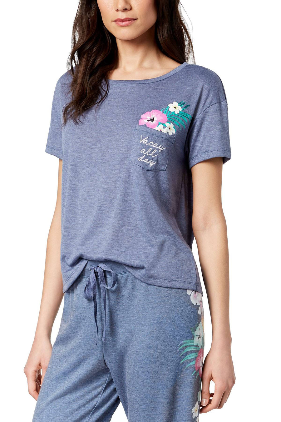 Jenni by Jennifer Moore PLUS Blue-Heather Vacay Embroidered Pocket Tee