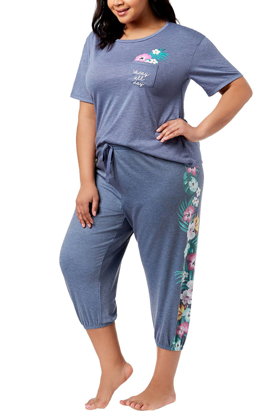 Jenni by Jennifer Moore PLUS Blue-Heather Vacay Embroidered Pocket Tee