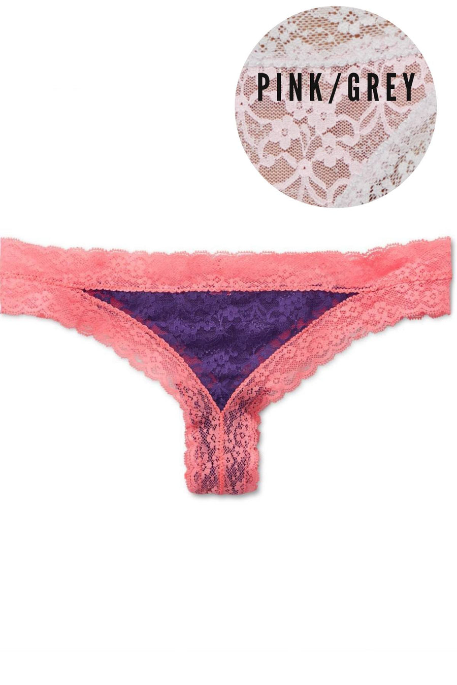 Jenni by Jennifer Moore Pink/Grey Lace Cheeky Thong