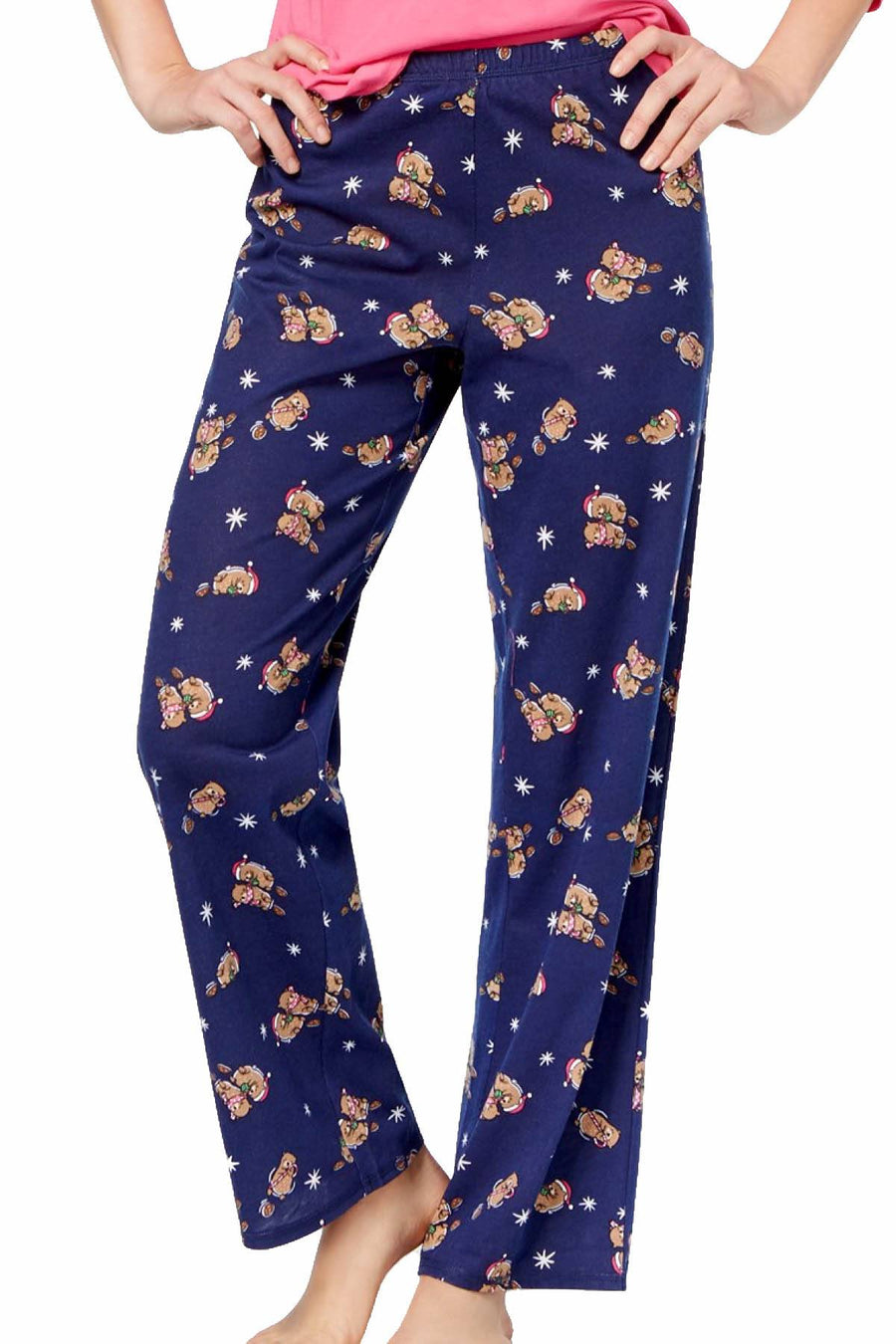 Jenni by Jennifer Moore Pink/Navy Otter-Love Knit Top & Printed Pant PJ Set