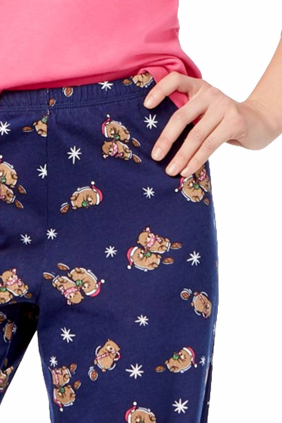 Jenni by Jennifer Moore Pink/Navy Otter-Love Knit Top & Printed Pant PJ Set