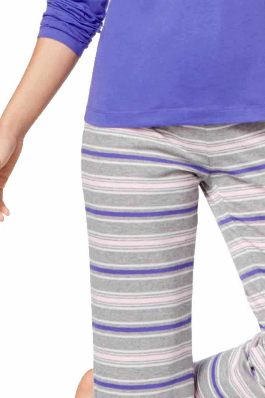 Jenni by Jennifer Moore Purple/Grey Sleepy-Stripe Knit Top & Printed Pant PJ Set