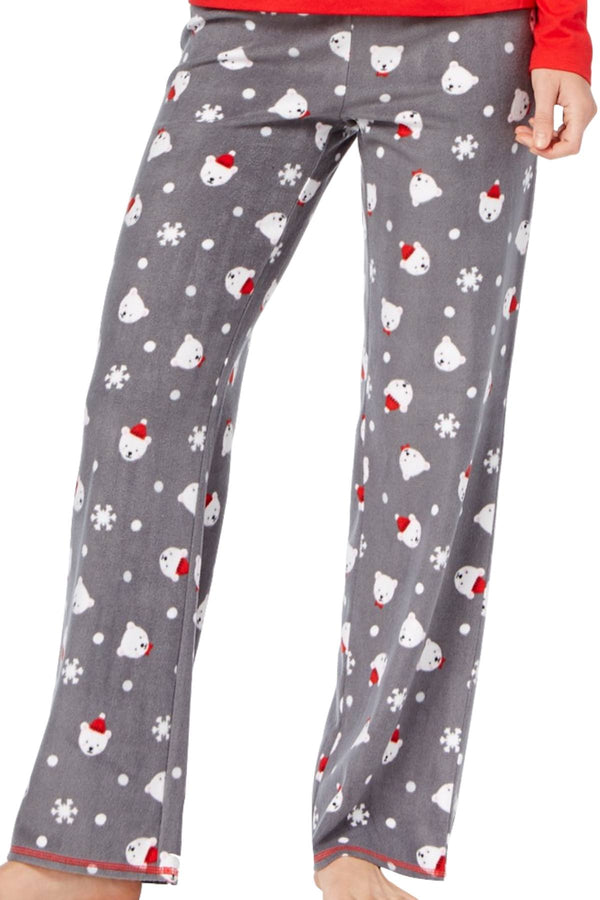Jenni by Jennifer Moore Red Bear-Dots Printed Top and Fleece Pant PJ Set