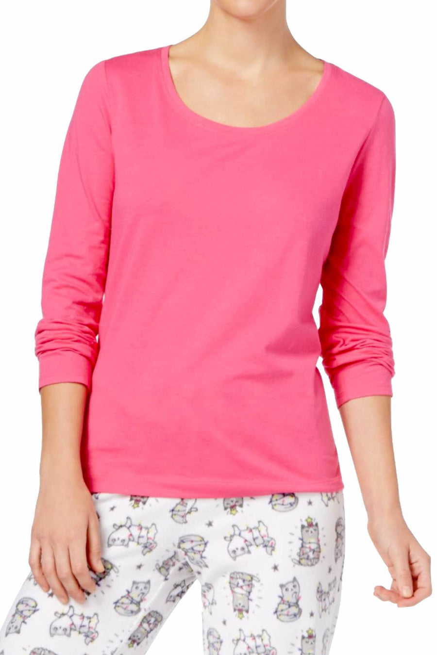Jenni by Jennifer Moore Tangled-Cats Top & Printed Fleece Pant Pajama Set