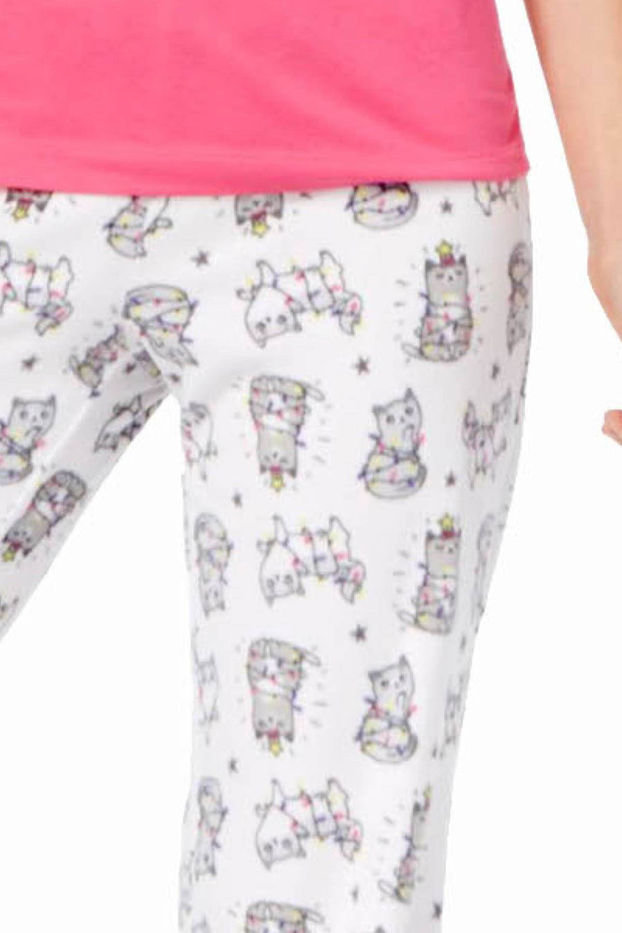 Jenni by Jennifer Moore Tangled-Cats Top & Printed Fleece Pant Pajama Set