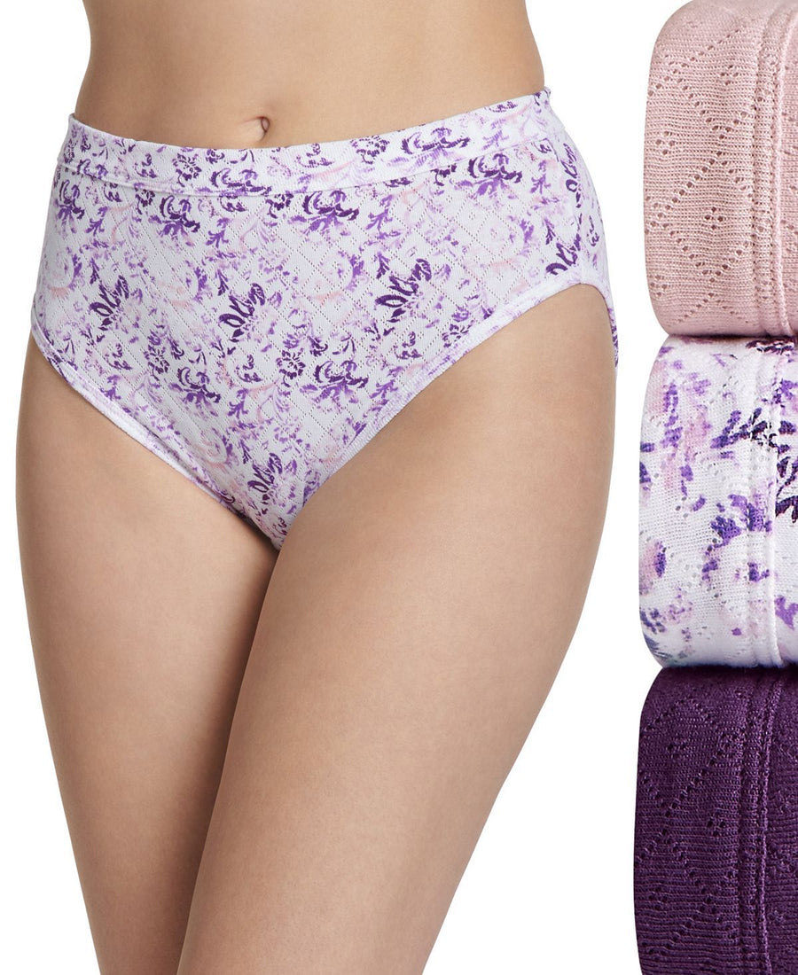 Jockey Elance Breathe Cotton French Cut Underwear 3 Pack Underwear 1541 Extended Sizes Faded Mauve/faded Filigree/juicy Grape