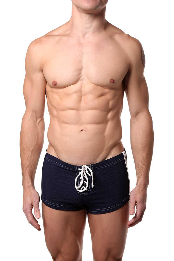 Jocko Navy/White Ribbed Rex Swim Trunk