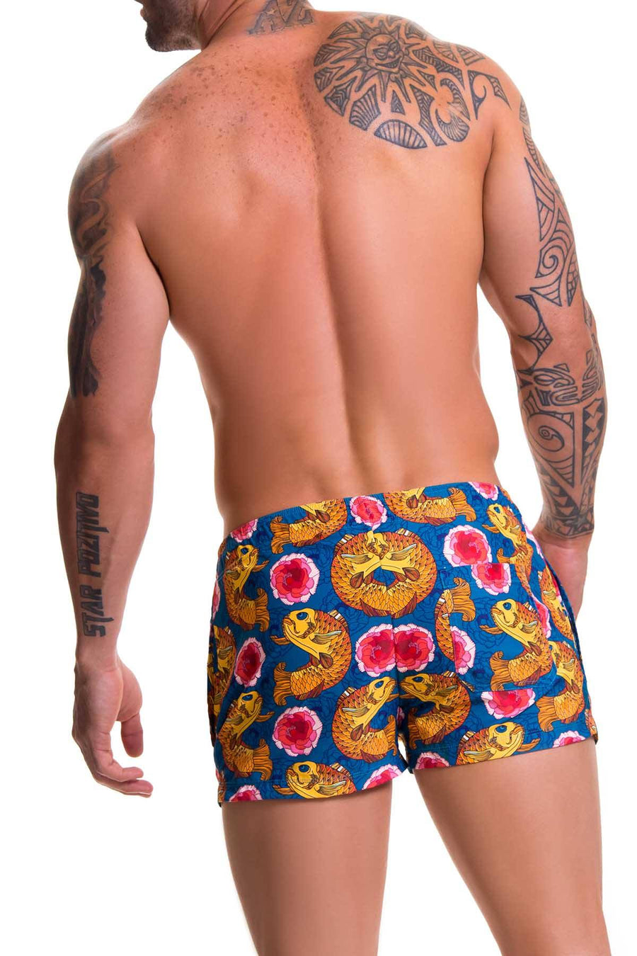Jor Blue/Pink/Orange Koi-Printed Mini Swim Short
