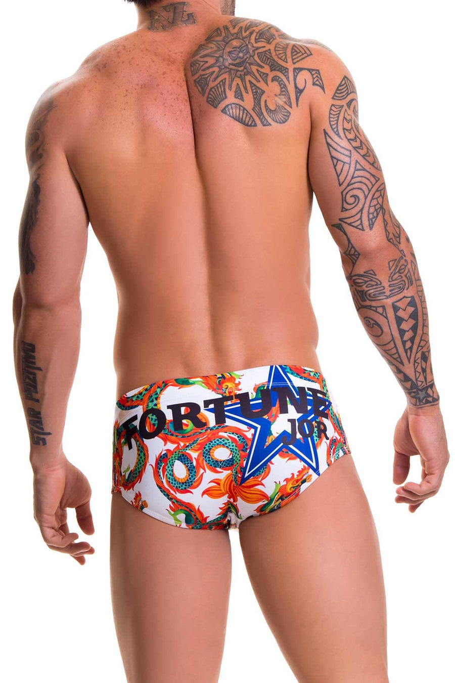 Jor White/Orange Dragone-Printed Swim Brief