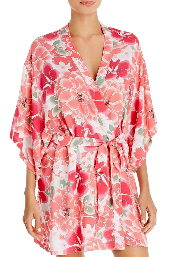 Josie by Natori Abstract Suzani Wrap Robe in Peach