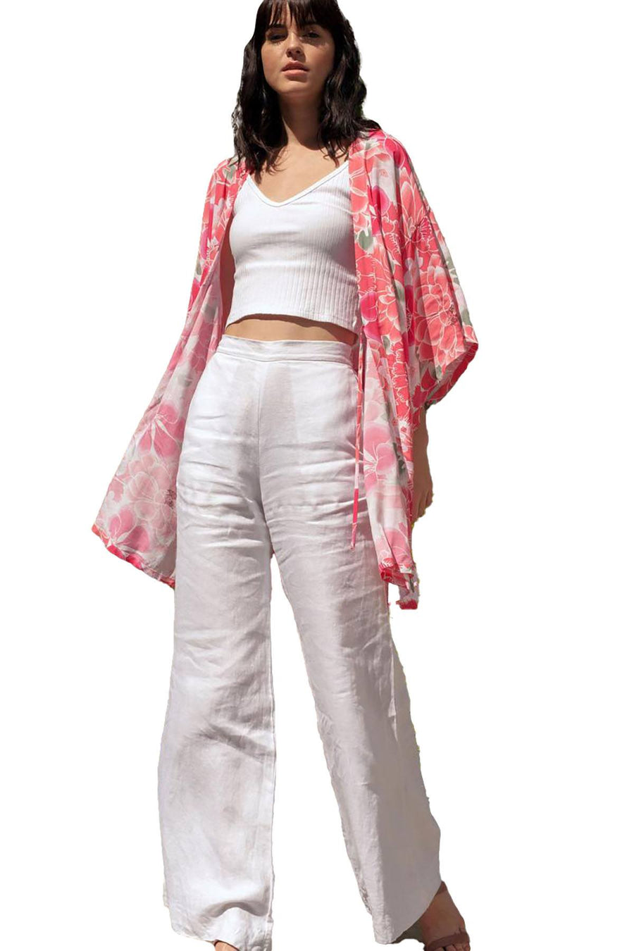 Josie by Natori Abstract Suzani Wrap Robe in Peach